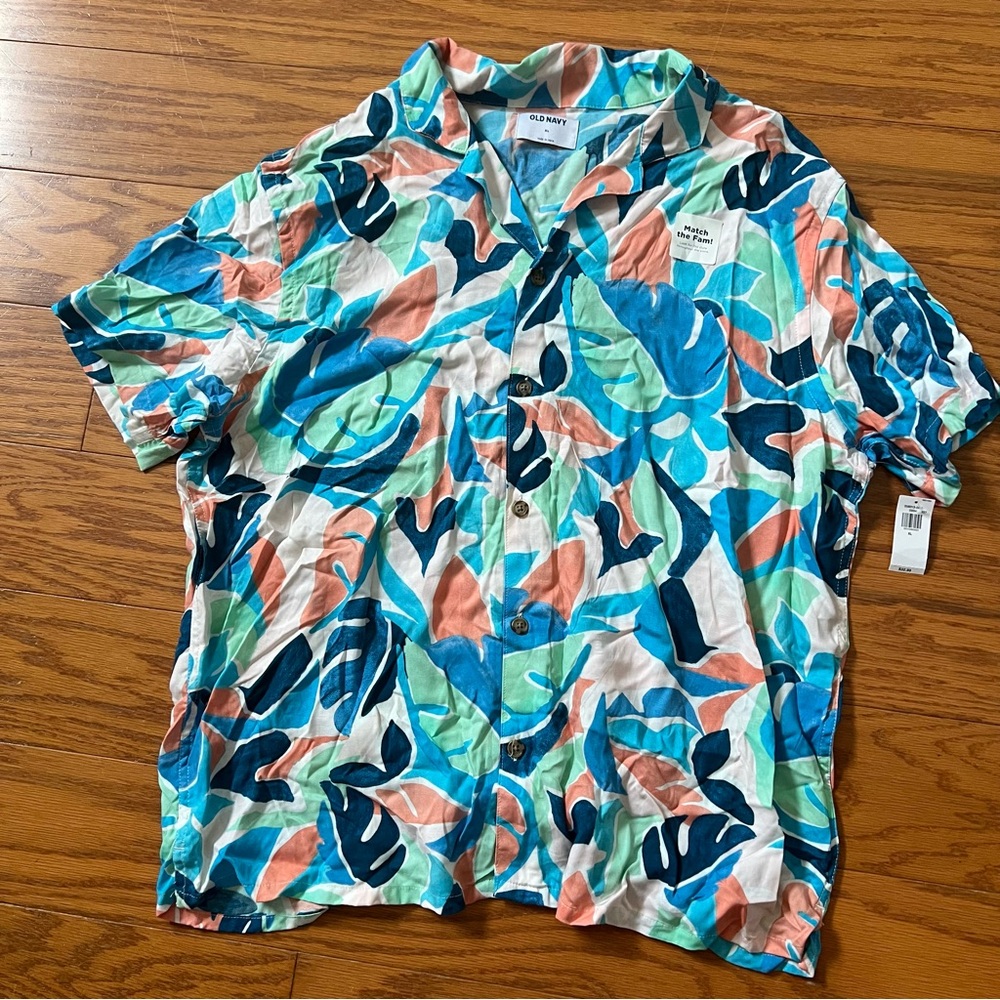 Brand new NWT Old Navy Multi Colorful Tropical Print Men's Button Down Shirt xl